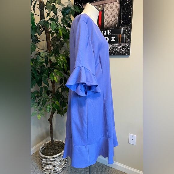 Gianni Bini Womens Ruffle Trumpet Sleeve Blue Work Shift Dress Size XL - Picture 5 of 9